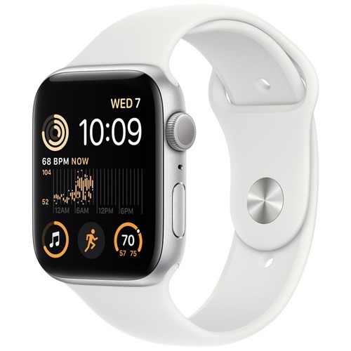 Умные часы Apple Watch Series SE Gen 2 44 мм Silver Aluminium Case, White Sport Band (S/M) 1