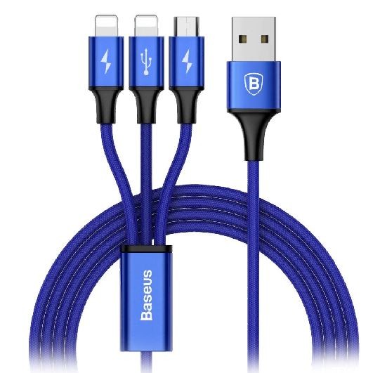 Кабель 3 в 1 Baseus MVP 3-in-1 Mobile game Cable USB For M+L+T 3.5A 120см (Blue) CAMLT-WZ03 1