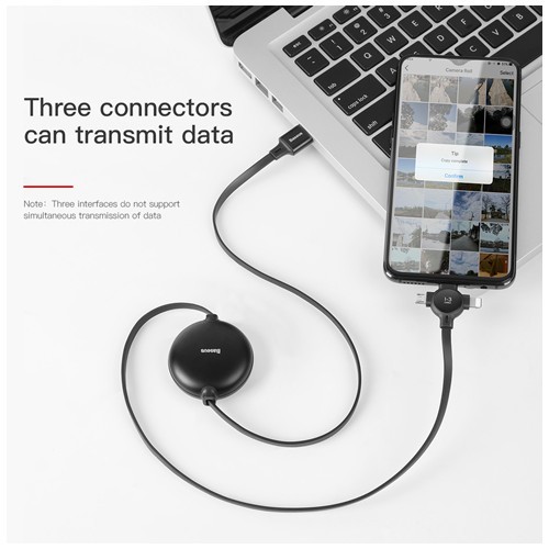 Кабель Baseus Little Octopus 3 in 1 Adjustable Cable 105см CAMLT-AZY01 Black (Черный) 3