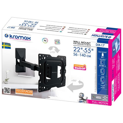 Кронштейн для ТВ Kromax DIX-17 до 40кг Vesa до 400x400 22-55" Black (Черный) 2