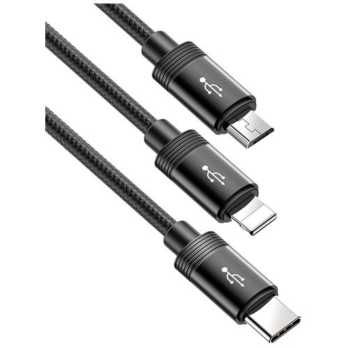 Кабель Baseus Data Faction 3 in 1 USB Cable For M+L+T 3.5A 1,2м CAMLT-PY01 Black (Черный) 2