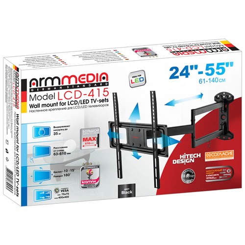 Кронштейн для ТВ Arm Media LCD-415 до 35кг Vesa до 600x400 24-55" Black (Черный) 2