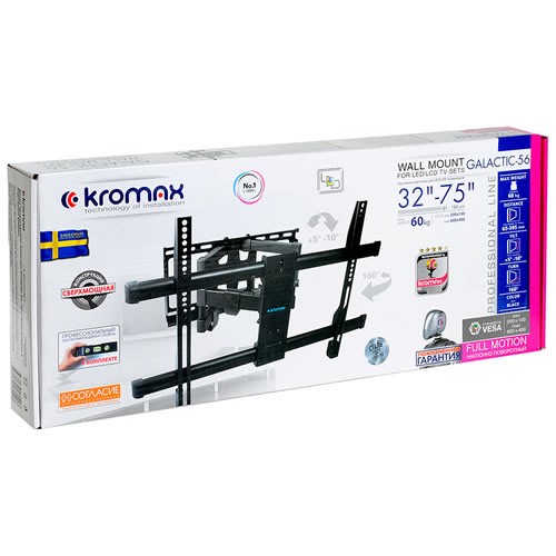Кронштейн для ТВ Kromax GALACTIC-56 до 60кг Vesa до 600x400 32-75" Black (Черный) 7