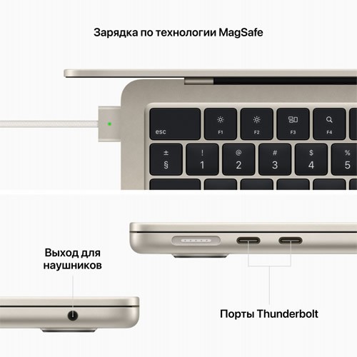 Ноутбук Apple MacBook Air 13" 2022 (Apple M2/13.6"/2560x1664/8Gb/256Gb SSD/Apple Graphics 10-core/macOS) Starlight (Сияющая звезда) MLY13RU/A 7