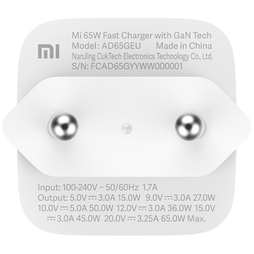 Сетевое зарядное устройство Xiaomi Mi 65W Fast Charger with GaN Tech White (Белый) BHR4499GL 5