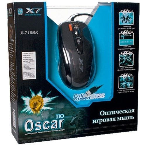Проводная мышь A4Tech X-718BK USB оптическая Black (Черная) 4