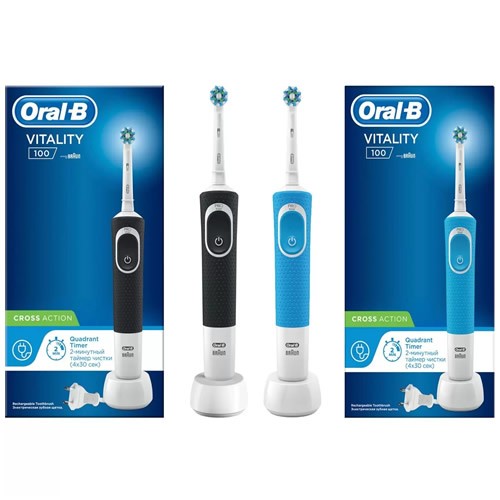 Электрическая зубная щетка Braun Oral-B Vitality D100.413.1 CrossAction 1+1 Black/Blue (Черный/Синий) EAC 2