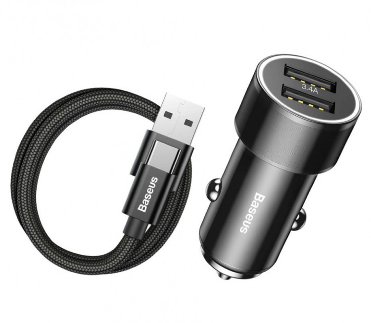 Автомобильное зарядное устройство Baseus Small Screw 3.4A Dual-USB iP Type-C (Black) TZXLD-B01 1