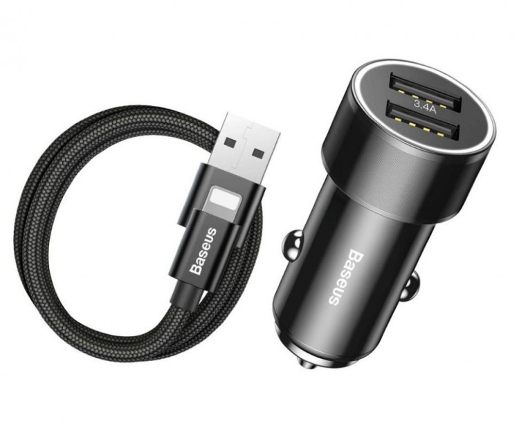 Автомобильное зарядное устройство Baseus Small Screw 3.4A Dual-USB iP Lightning (Black) TZXLD-A01 1