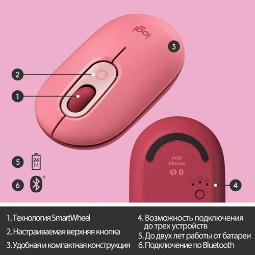 Беспроводная мышь Logitech POP Mouse Heartbreaker Rose (Розовый) 910-006548 EAC 11
